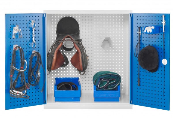 Schrank Modell K2 lichtgrau / enzianblau