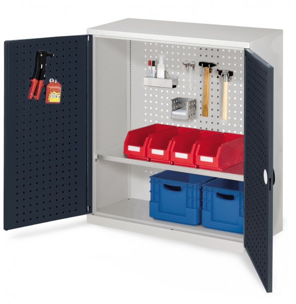 RasterPlan Werkzeugschrank Mod. 2 410, H1000 x B1000 x T410 RAL 7035/7016. Türinnenseite: RasterPlan Lochplatte ,1 Fachboden.