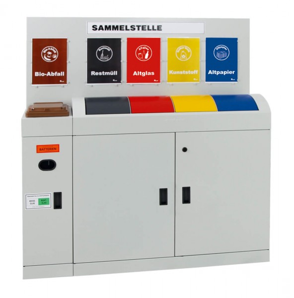 Abfalltrennung Collect 7, RAL 7035, 4x45 Ltr., 1x14 Ltr., 1x10 Ltr., 1 x 3 Ltr.