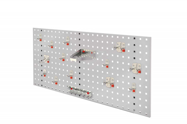 ®RasterPlan / ABAX Lochplatten Einsteigerset 5 RAL 7035. Bestehend aus 1 Lochplatte 1000 mm 1 ABAX Werkzeughaltersortiment 15-teilig,
