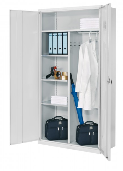 ErgoPlus Akten-/Kleiderschrank H 1950 x B 1000 x T 500 mm RAL 7035. Vollblechtüren 3 Fachböden.