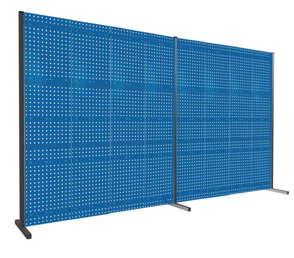®RasterPlan Trennwand Doppelfeld 180° L2000 / 2000 mm H2000 mm RAL 5010. Mit 8 ®RasterPlan Lochplatten.