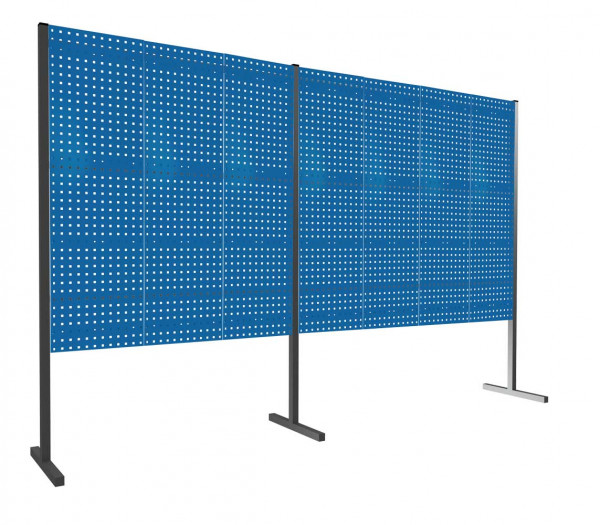 ®RasterPlan Trennwand Doppelfeld 180° L1500 / 2000 mm H1500 mm RAL 5010. Mit 7 ®RasterPlan Lochplatten.