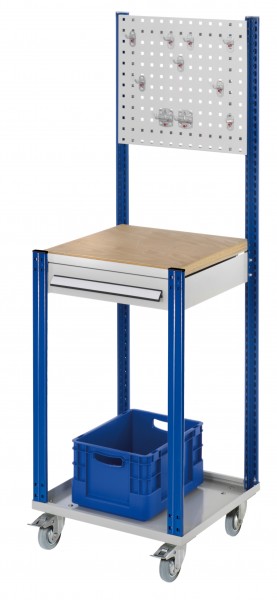 Mobile Arbeitsstation RAL 7035/5010 1730 x 500 x 500 mm 1 Schublade Lochplatte.