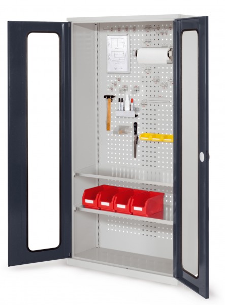 ®RasterPlan Werkzeugschrank Mod 5 410 H1950 x B1000 x T410 mm RAL 7035/7016. Sichtfenstertüren 2 Fachböden.