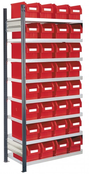 ®RasterPlan Steckregal mit Lagersichtkästen Mod 12 2000 x 1000 x 400 mm AF RAL 7016. Inklusiv 32 x Größe 3.