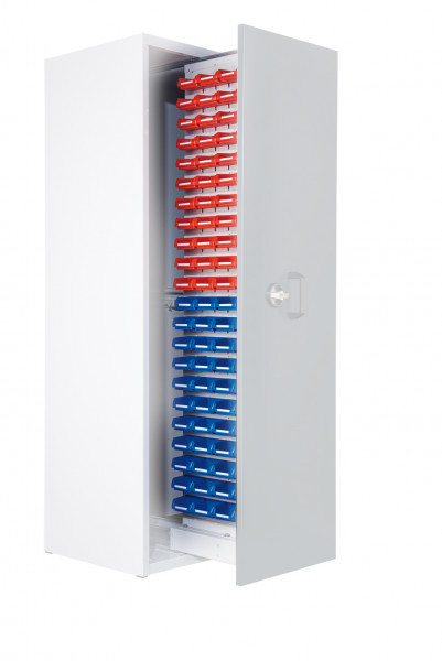 Ausstattungsset 1 für Zugwagenschrank für eine Auszugsseite. Bestehend aus Lagersichtkästen 33 x Größe 6.