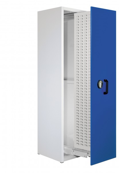 ®RasterPlan Zugwagenschrank RAL 7035/5010 2000 x 590 x 600 mm. 1 Auszug Schlitzplatte.