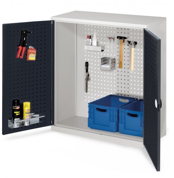 RasterPlan Werkzeugschrank Mod 1 410, H1000 x B1000 x T410 mm, RAL 7035/7016. Türinnenseite: RasterPlan Lochplatte.