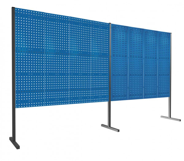 ®RasterPlan Trennwand Doppelfeld 180° 2000 / 2000 mm H1500 mm RAL 5010. Mit 4 ®RasterPlan Lochplatten 4 ®RasterPlan Schlitzplatten.