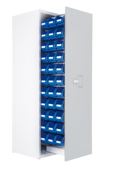 Ausstattungsset 3 für Zugwagenschrank für eine Auszugsseite. Bestehend aus Lagersichtkästen 88 x Größe 8.