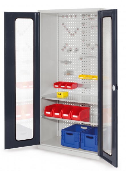 ®RasterPlan Werkzeugschrank Mod 5 500 H1950 x B1000 x T500 mm RAL 7035/7016. Sichtfenstertüren 2 Fachböden.