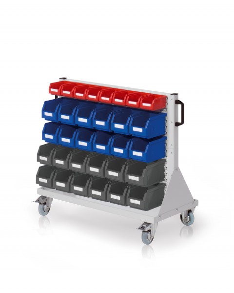 RasterMobil Rollwagen Gr. 2 Modell E66 H890 x B1000 x T500 mm RAL 7035 2 Schlitzplatten inklusiv Lagersichtkasten 12 x Größe 5 12 x Größe 6 8 x Größe 7.