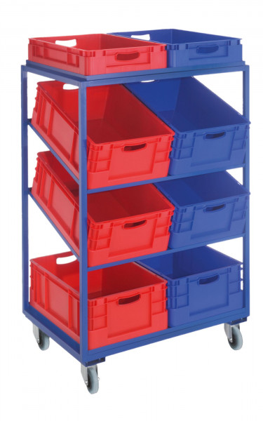Beistell- und Kommissionierwagen RAL5010 Modell 33. Inklusive Transportbehälter:: 2 x 600 x 400 x 120 6 x 600 x 400 x 220 :
