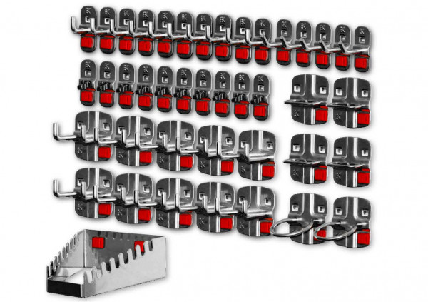 ®ABAX Werkzeughalter-Sortiment 42-teilig anthrazitgrau. 5 Werkzeughalter mit schrägem Ende,10 Werkzeughalter mit senkr. Ende 10 Doppelte Werkzeughalter,10 Werkzeugklemmen 2 Maschinenhalter 4 Zangenhalter 1 Schraubenschlüsselhalter.