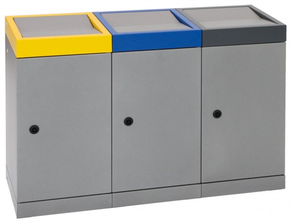 Abfalltrennung ProTec-Plus, 3-fach Station, graualu-struktur/1003, 5010, 7016, verz. Innenbehälter, 3x30 Liter