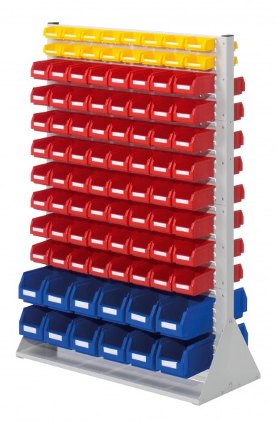 ®RasterPlan Systemeinheit Gr.4 doppelseitig H1450 x B1000 x T430 mm RAL 7035. Modell D 41 inklusiv Lagersichtkasten 24 x Größe 6 128 x Größe 7 32 x Größe 8.