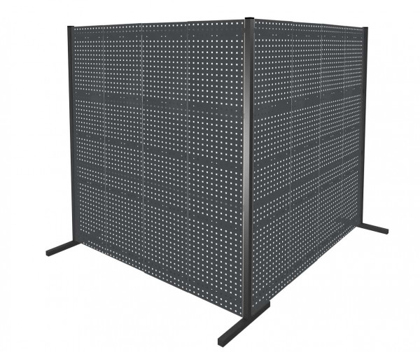 ®RasterPlan Trennwand Doppelfeld 90° L2000 / 2000 mm H2000 mm RAL 7016. Mit 8 ®RasterPlan Lochplatten.