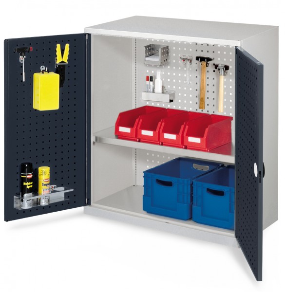 RasterPlan Werkzeugschrank Mod. 2 500, H1000 x B1000 x T500 mm, RAL 7035/7016. Türinnenseite: RasterPlan Lochplatte, 1 Fachboden.