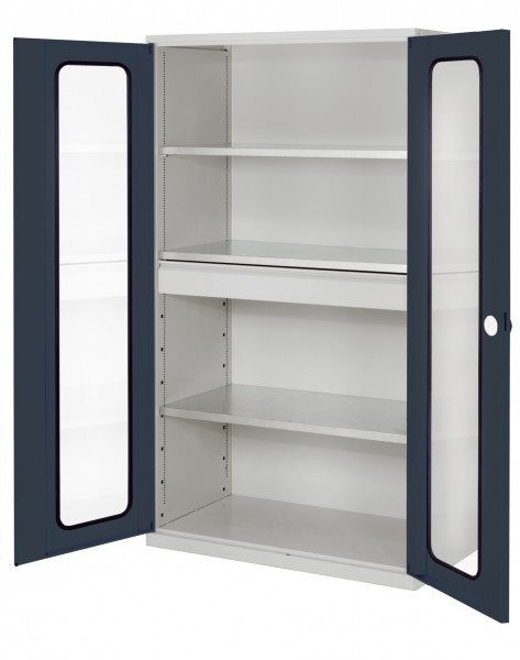 ®RasterPlan Großvolumenschrank 1950 x 1130 x 590 mm RAL 7035/7016. Sichtfenstertüren 1 Schublade 3 Böden.