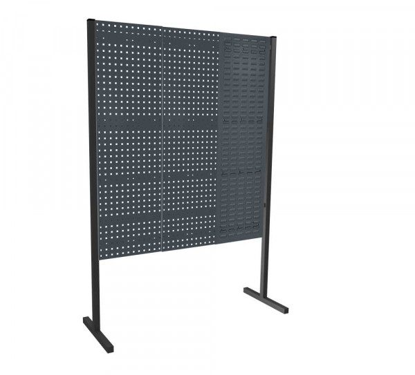 ®RasterPlan Trennwand Einzelfeld L1500 mm H1500 mm RAL 7016. Mit 2 ®RasterPlan Lochplatten 1 ®RasterPlan Schlitzplatte.