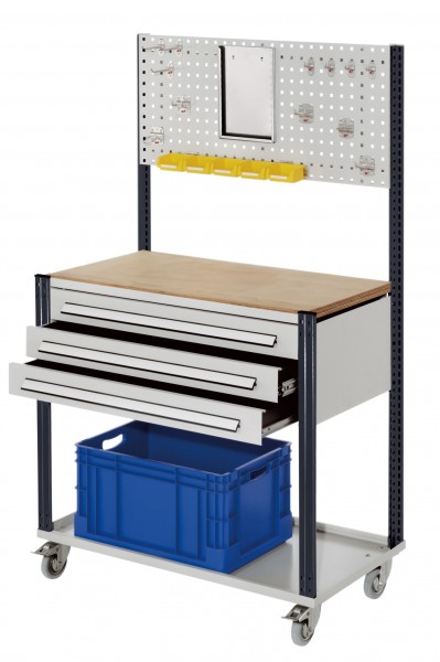 Mobile Arbeitsstation RAL 7035/7016 1730 x 1000 x 500 mm 3 Schubladen Lochplatte.