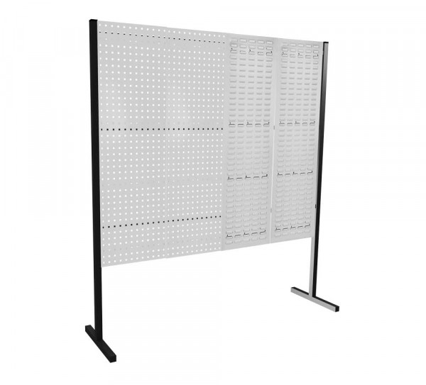 ®RasterPlan Trennwand Einzelfeld L2000 mm H1500 mm RAL 7035. Mit 2 ®RasterPlan Lochplatten 2 ®RasterPlan Schlitzplatten.