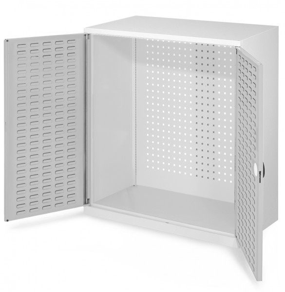 RasterPlan Werkzeugschrank Mod. 1 500, H1000 x B1000 x T500 mm, RAL 7035. Türinnenseite: RasterPlan Schlitzplatte.