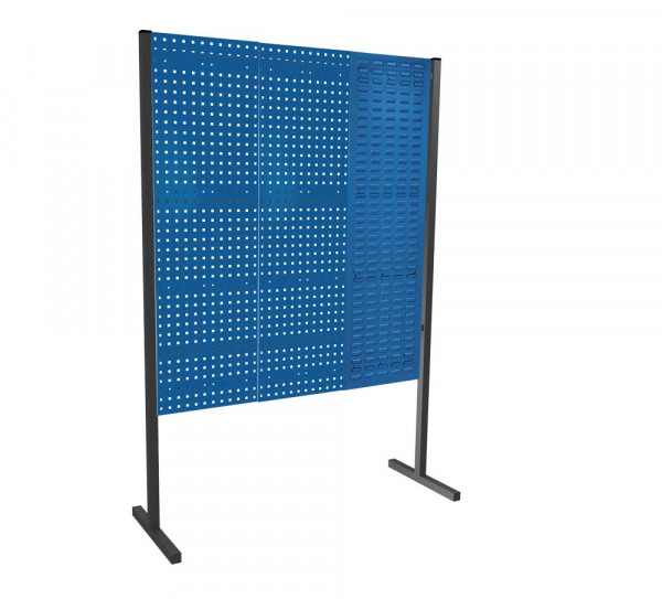 ®RasterPlan Trennwand Einzelfeld L1500 mm H1500 mm RAL 5010. Mit 2 ®RasterPlan Lochplatten 1 ®RasterPlan Schlitzplatte.
