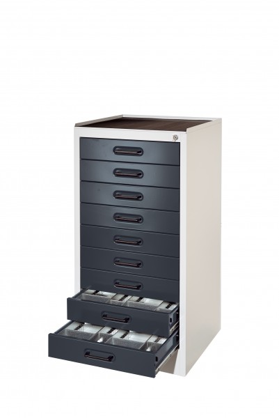 RasterPlan Arbeitsplatzschrank Modell 3, 9 Schubladen RAL 7035/7016.