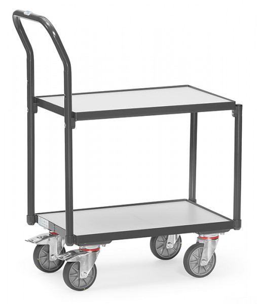 ESD-Etagenroller mit Rohrschiebebügel / 2 Etagen mit Rand, Ladefl. 605 x 408 mm