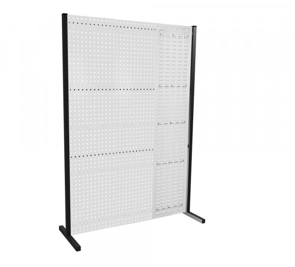 ®RasterPlan Trennwand Einzelfeld L1500 mm H2000 mm RAL 7035. Mit 2 ®RasterPlan Lochplatten 1 ®RasterPlan Schlitzplatte..
