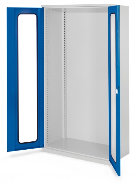 Schwerlastschrank Leergehäuse/Mod 40 1950 x 1000 x 600 mm RAL 7035/5010. Ohne Mitteltrennwand Sichtfenstertüren.