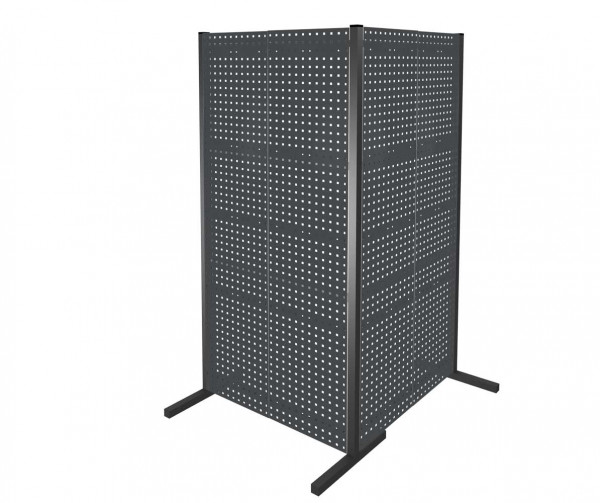 ®RasterPlan Trennwand Doppelfeld 90° L1000 / 1000 mm H2000 mm RAL 7016. Mit 4 ®RasterPlan Lochplatten.