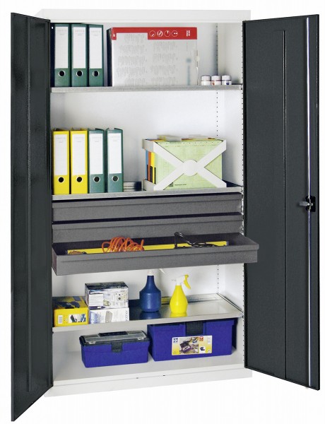 Werkzeug- und Materialschrank Serie 3000, 7035/7016, 3 Schublade 100 mm, 3 Wannenböden durchgehend