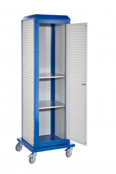 ®RasterPlan ToolTower groß Mod 5 mobil RAL 7035/5010. 3 LP außen groß 2 LP innen groß 1 LP Tür 2 Fachböden.