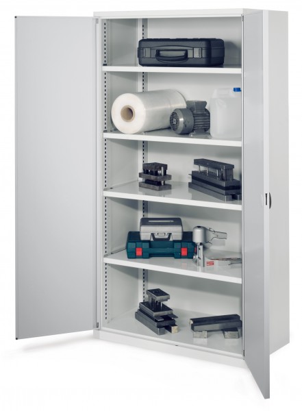 Schwerlastschrank ohne Mitteltrennwand 1950 x 1000 x 600 mm Mod 41 RAL7035. Doppelwandtür 4 Fachböden verzinkt.