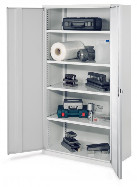 Schwerlastschrank ohne Mitteltrennwand 1950 x 1000 x 600 mm Mod 41 RAL 7035. Vollblechtür 4 Fachböden verzinkt.