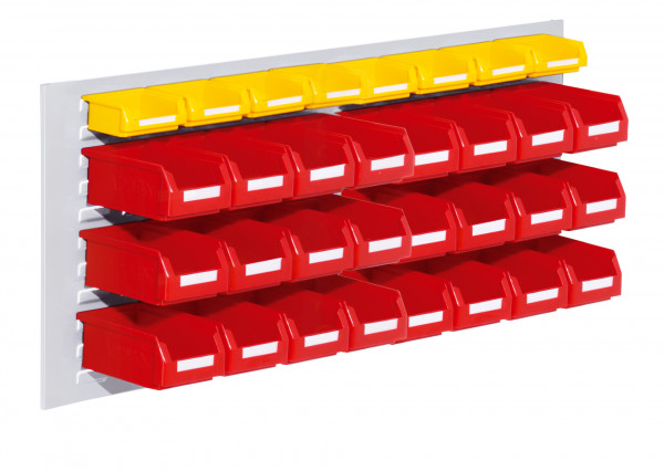 ®RasterPlan Schlitzplatten Einsteigerset 11 RAL 7035. 1 x Schlitzplatte H 450 x B 1000 mm 24 x Lagersichtkästen Größe 7 8 x Lagersichtkästen Größe 8.