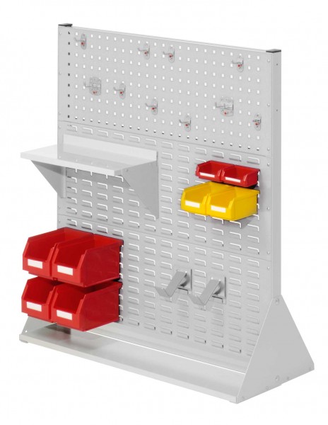®RasterPlan Stellwand Gr. 3 doppelseitig H1100 x B1000 x T430 mm RAL 7035. 1 x Werkzeughaltersortiment 10-teilig 1 x Stahlboden 450 mm 2 x Dornträger 4 x Lagersichtkästen Größe 6 2 x Lagersichtkästen Größe 7 2 x Lagersichtkästen Größe 8.