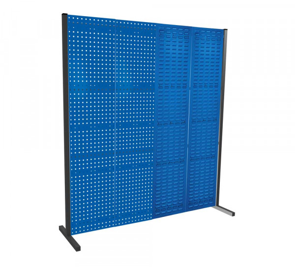 ®RasterPlan Trennwand Einzelfeld L2000 mm H2000 mm RAL 5010. Mit 2 ®RasterPlan Lochplatten 2 ®RasterPlan Schlitzplatten.