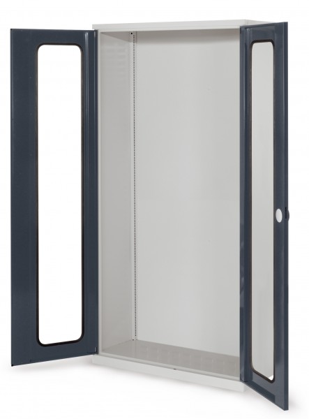Systemschrank Leergehäuse Serie 400 RAL 7035/7016 H1950 x B1000 x T410 mm Sichtfenstertüren.