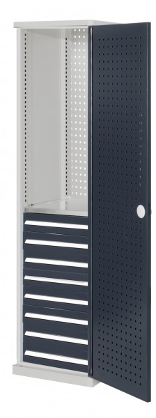 ®RasterPlan Schubladenschrank schmal Mod 6 1950 x 600 x 600 mm 7035/7016 Lochplattentür. 1 Fachboden verzinkt 8 Schubladen 125 mm.