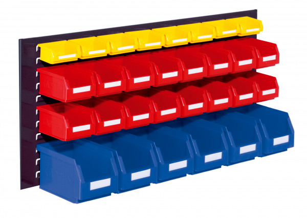 ®RasterPlan Schlitzplatten Einsteigerset 3 RAL 7016. 1 x Schlitzplatte H 450 x B 1000 mm 6 x Lagersichtkästen Größe 6 16 x Lagersichtkästen Größe 7 8 x Lagersichtkästen Größe 8.