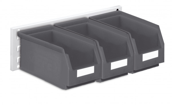 ®RasterPlan Wandschiene Schlitzplatte Set 10 L 460 mm x H 140 mm RAL 7035. 3 x Lagersichtkästen Größe 5.