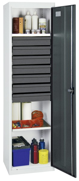 Werkzeug- und Materialschrank Serie 3000, 7035/7016, 7 Schublade 100 mm, 2 Wannenböden