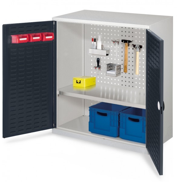 RasterPlan Werkzeugschrank Mod. 2 500, H1000 x B1000 x T500 RAL 7035/7016. Türinnenseite: RasterPlan Schlitzplatte, 1 Fachboden.