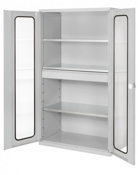 ®RasterPlan Großvolumenschrank 1950 x 1130 x 590 mm RAL 7035. Sichtfenstertüren 1 Schublade 3 Böden.