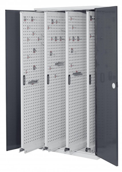 ®RasterPlan Vertikalschrank Modell 83 1950 x 1000 x 600 mm RAL 7035/7016. Doppelwandtür 4 Auszüge Lochplatten.