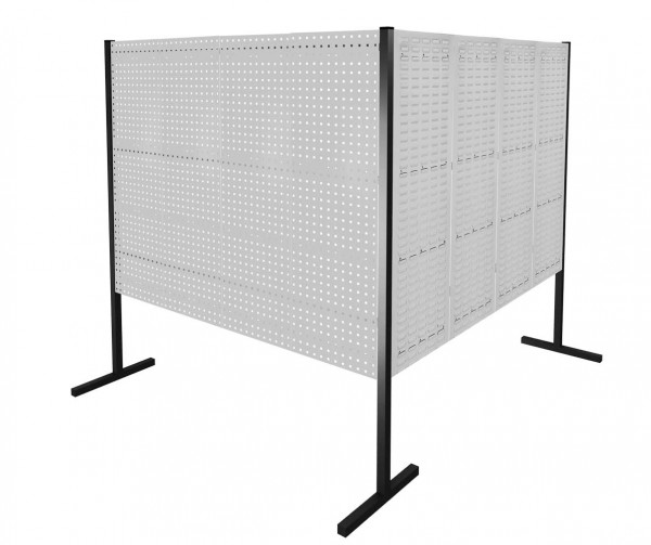 ®RasterPlan Trennwand Doppelfeld 90° 2000 / 2000 mm H1500 mm RAL 7035. Mit 4 ®RasterPlan Lochplatten 4 ®RasterPlan Schlitzplatten.